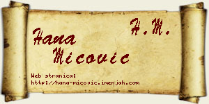 Hana Mićović vizit kartica